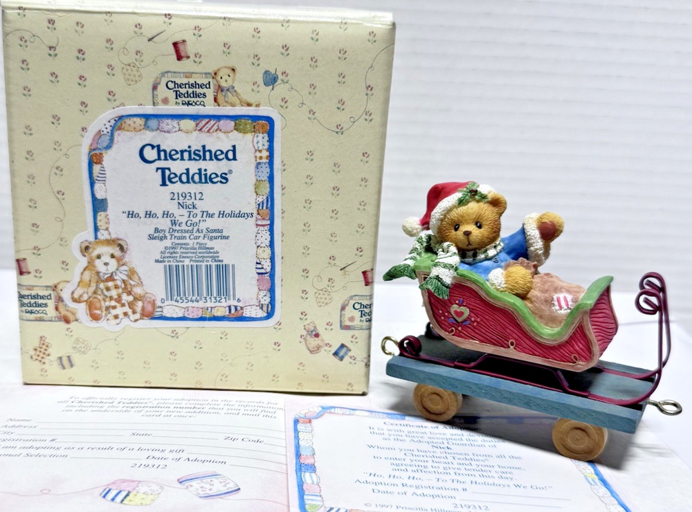 CHERISHED TEDDIES~ 219312 ~ Neck, Ho, Ho, Ho Santa Train Sleigh (1997) Vintage